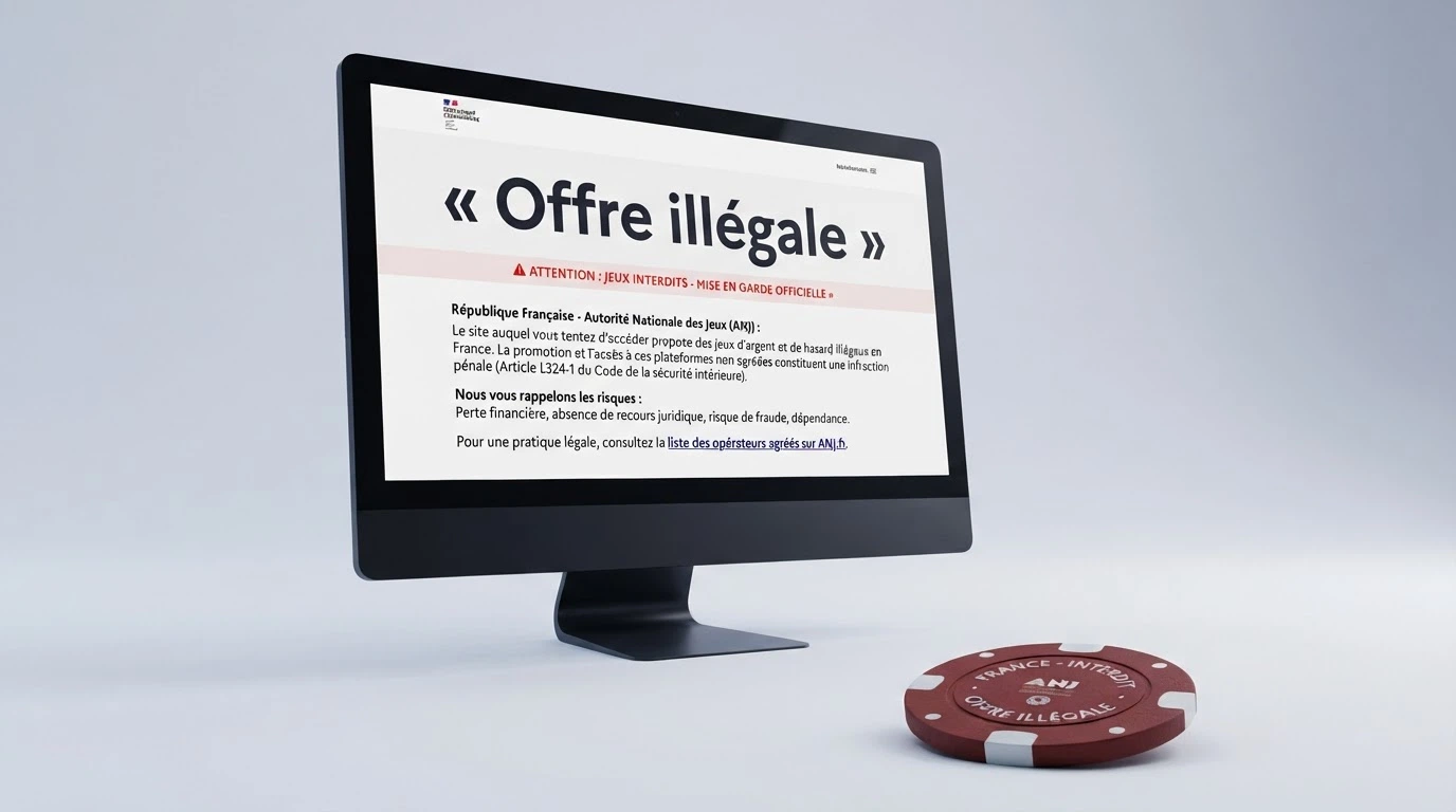 Capture d'écran du site de l'ANJ affichant la page de lutte contre l'offre illégale de jeux d'argent
