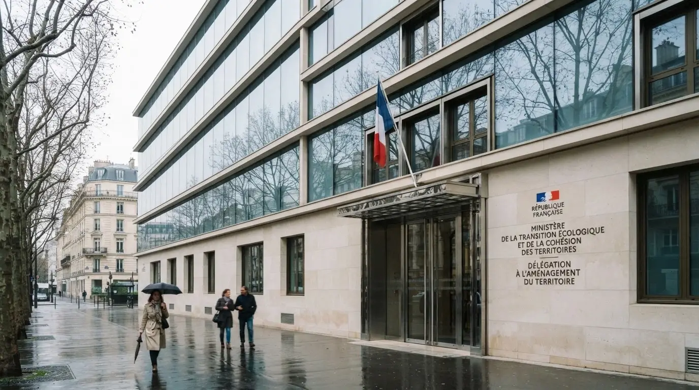 Façade vitrée du bâtiment de l'Autorité nationale des jeux à Paris avec son logo institutionnel