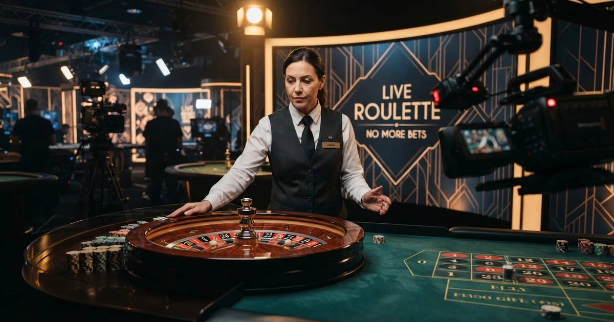 Interface de casino en direct Evolution Gaming avec une roulette et un croupier professionnel en studio
