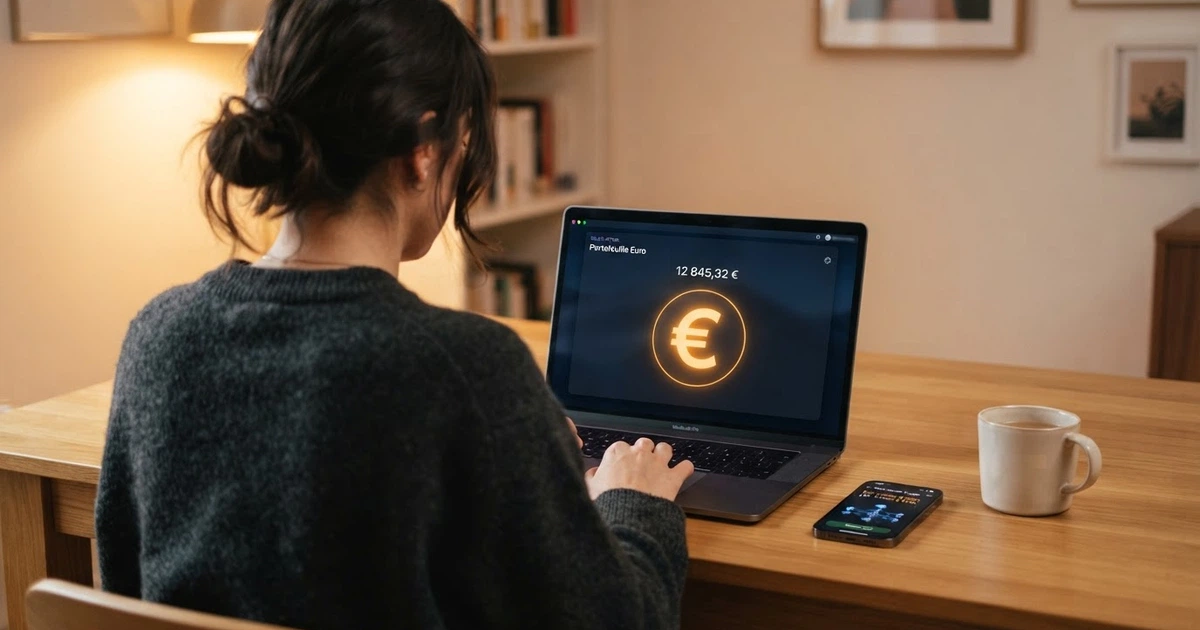 Un joueur consultant une plateforme de casino en ligne affichant l'option de dépôt en Tether USDT sur l'écran de son ordinateur, avec un portefeuille crypto visible sur son smartphone à côté.
