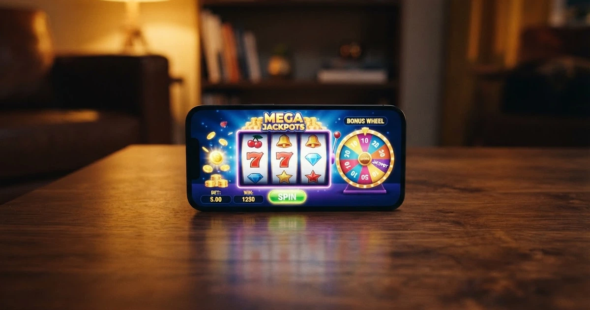 Un joueur consultant un casino en ligne sur l'écran de son smartphone, l'interface de jeu visible en gros plan