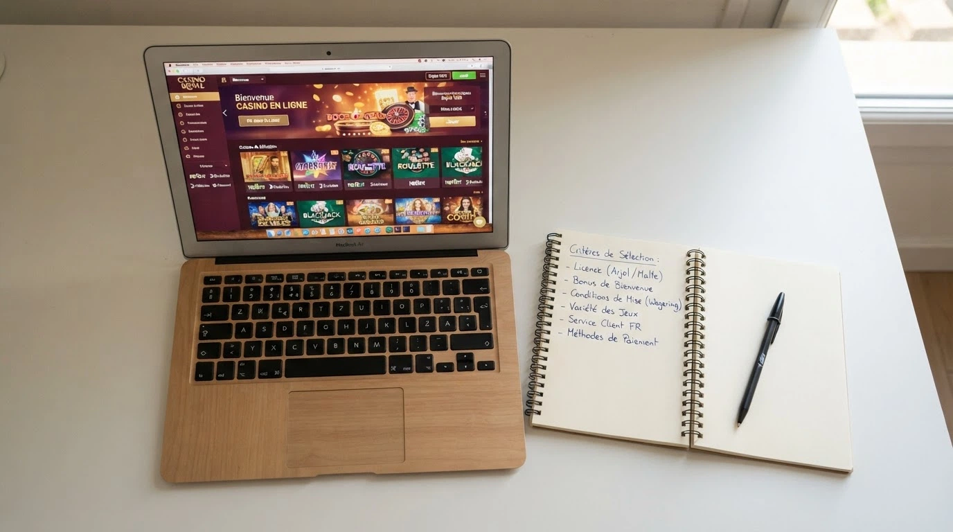Tableau comparatif de casinos en ligne avec colonnes de licence, bonus et particularités
