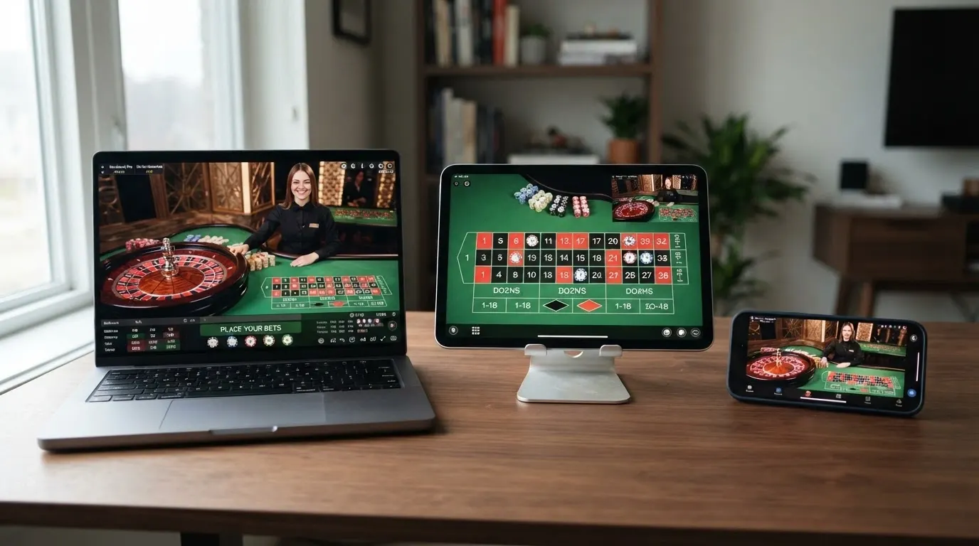Écran partagé montrant plusieurs interfaces de roulette en direct issues de différents casinos en ligne, avec croupier visible sur chaque table