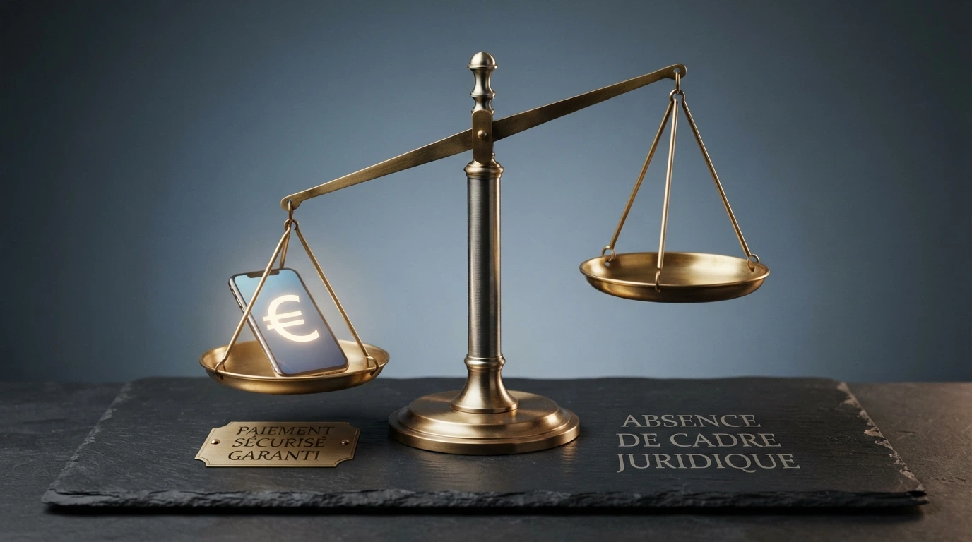 Balance de justice penchée d'un côté, avec d'un côté le logo Trustly et de l'autre le logo ANJ