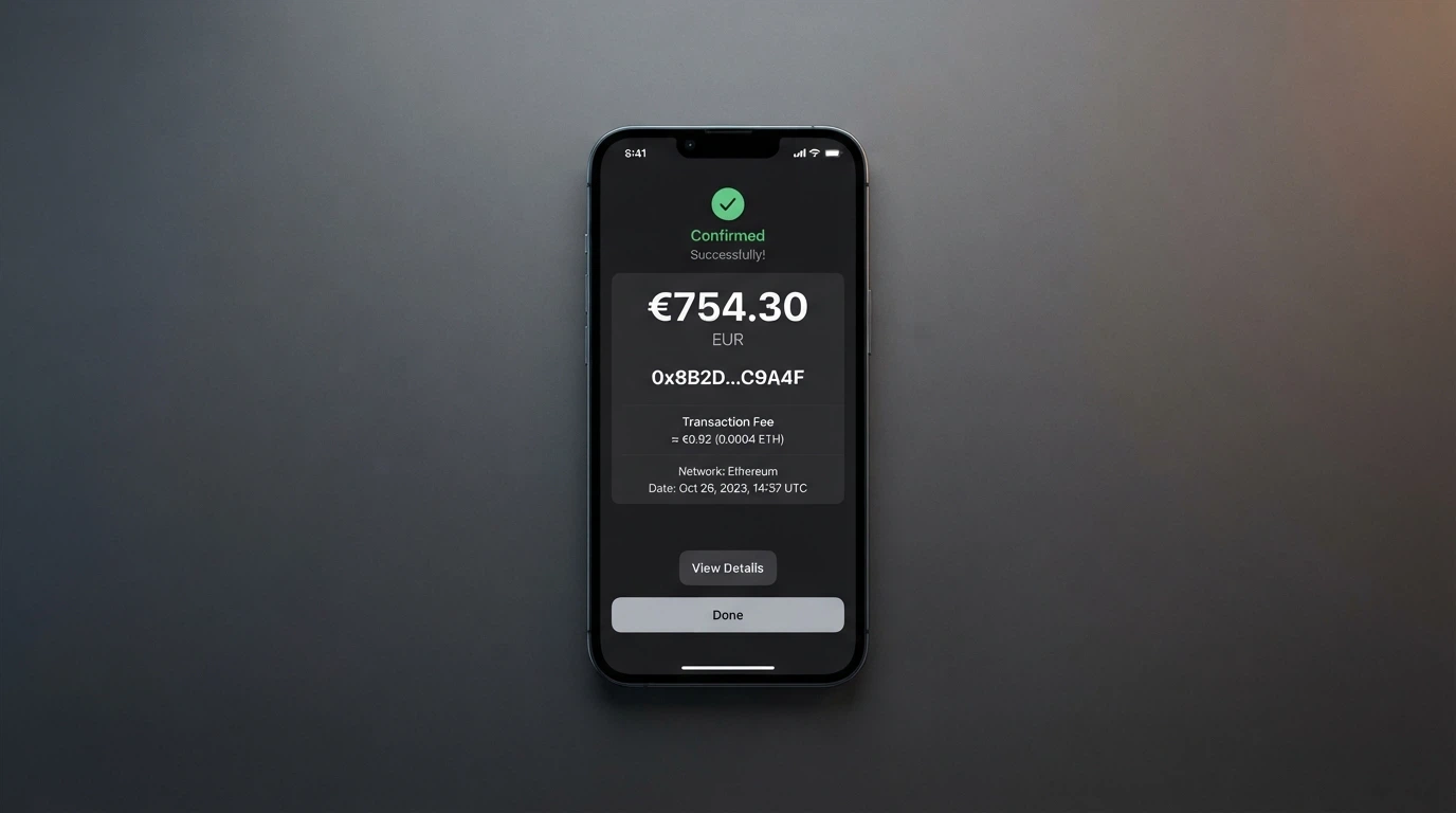 Écran de confirmation d'une transaction Ethereum sur un casino en ligne, affichant le montant déposé, l'adresse de destination et les frais de gaz en gwei
