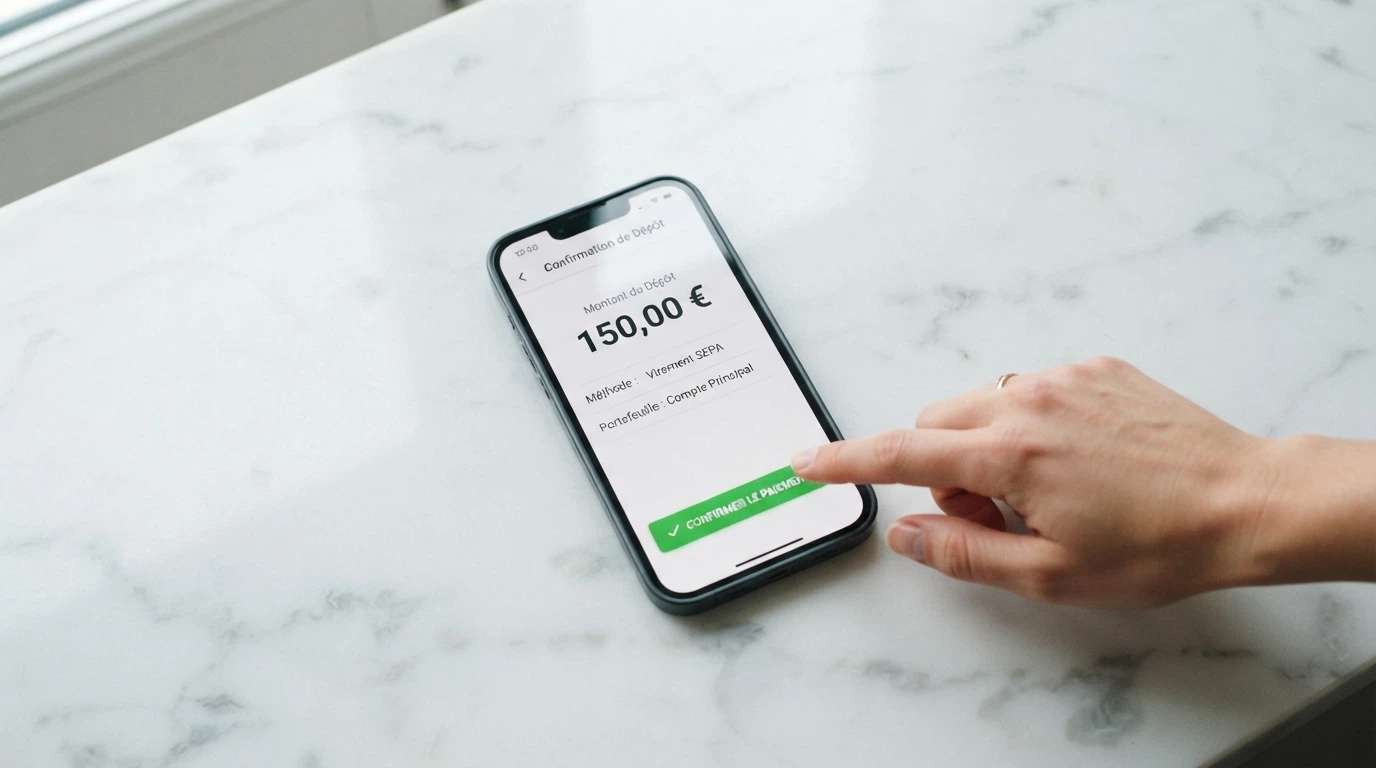 Écran de dépôt MuchBetter sur un casino en ligne, affichant la sélection du montant et la confirmation de la transaction