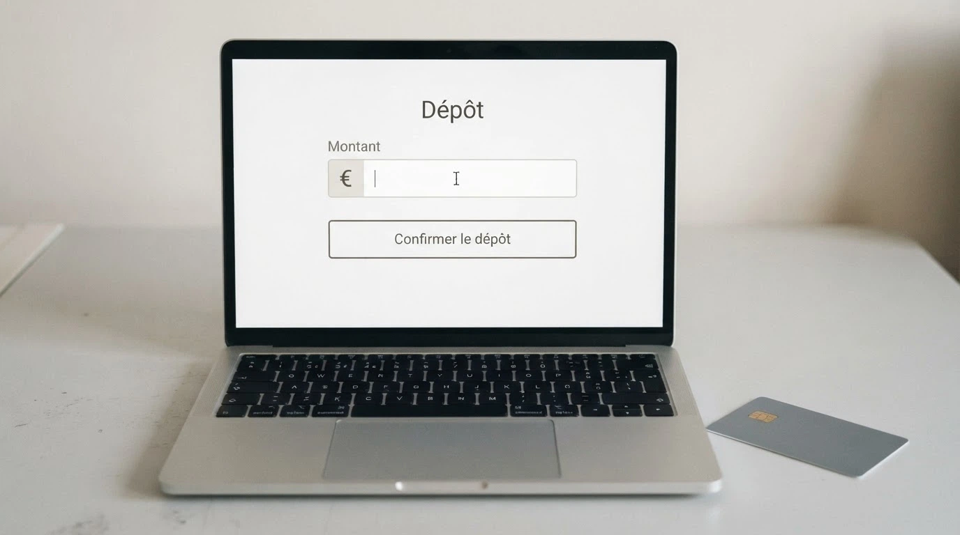 L'écran d'un ordinateur portable affichant l'interface de paiement d'un casino en ligne, avec le formulaire de saisie des informations de carte bancaire