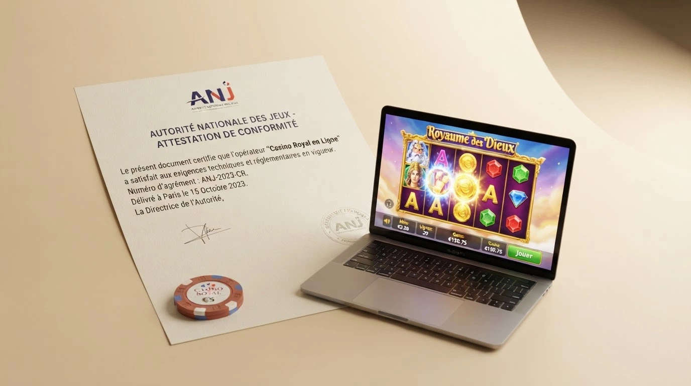 Un document officiel de l'ANJ ou une capture d'écran du registre des opérateurs agréés, contrastant avec une interface de casino non agréé