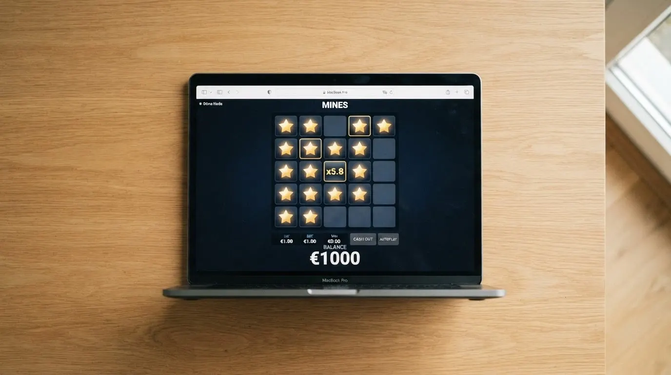 Capture d'écran d'une partie de mines en mode démonstration avec un solde virtuel affiché en euros