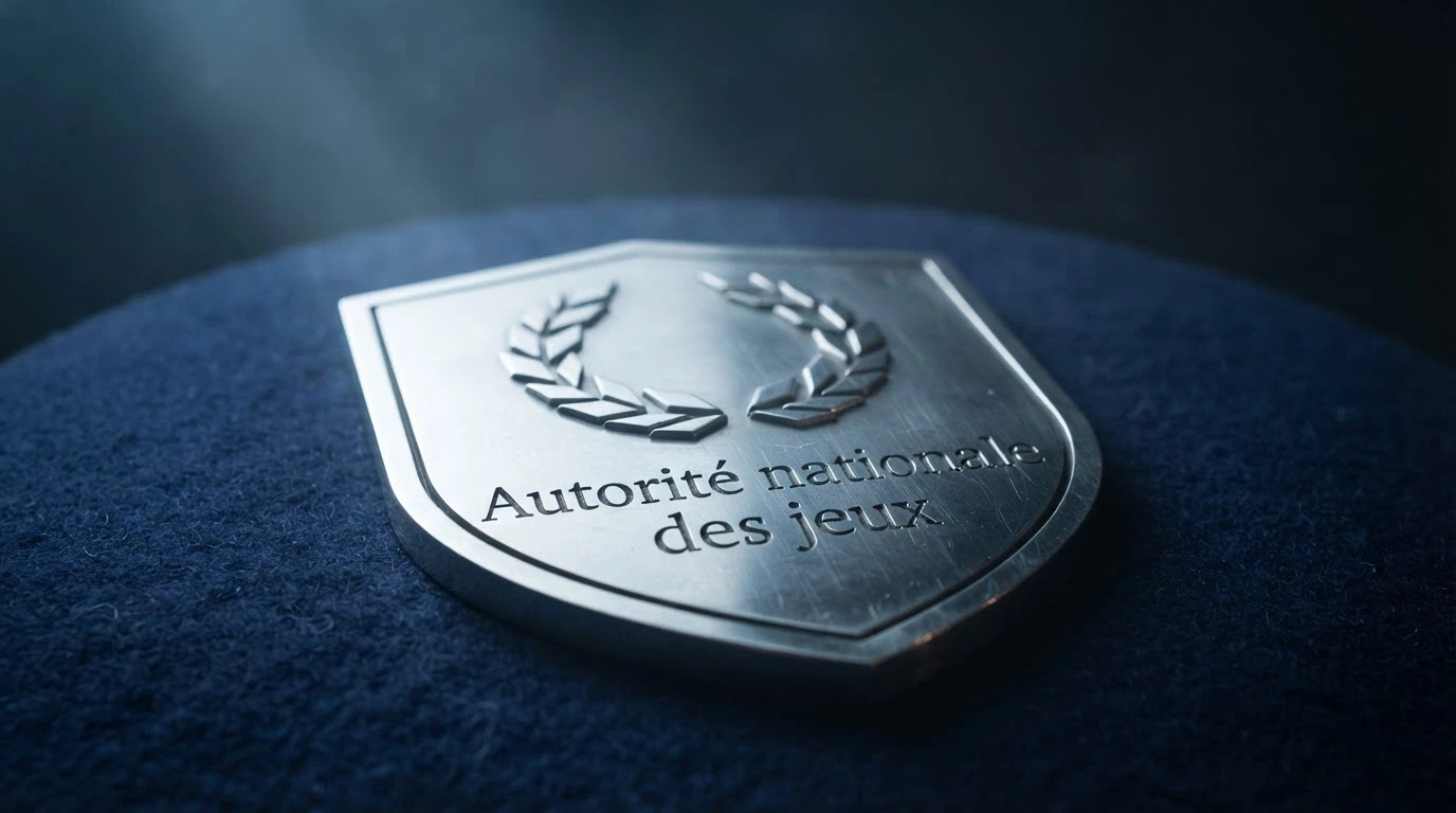 Logo de l'Autorité nationale des jeux sur fond bleu marine, avec le texte « Autorité nationale des jeux » lisible