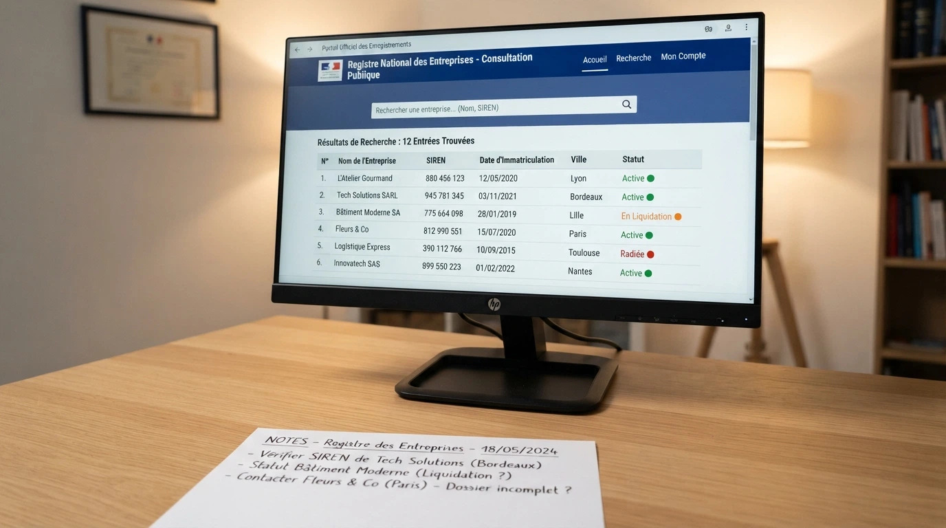 Le registre officiel de l'ANJ ouvert sur un écran, montrant la liste des opérateurs agréés, avec le logo de l'Autorité nationale des jeux visible.