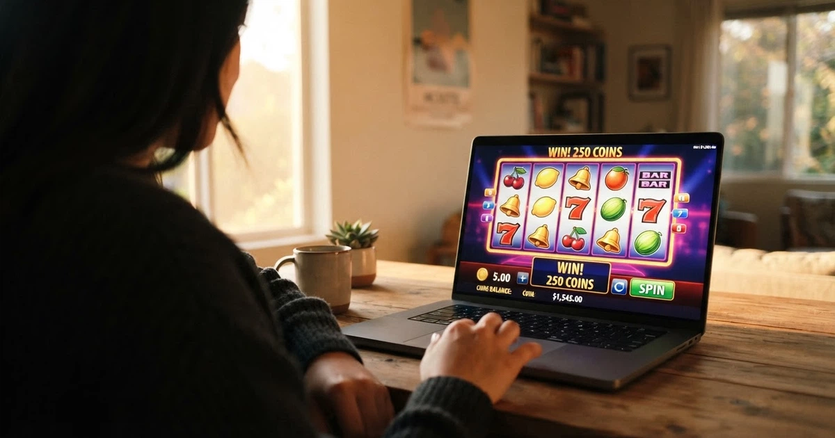 Interface d'une machine à sous gratuite affichée dans un navigateur, sans téléchargement ni inscription