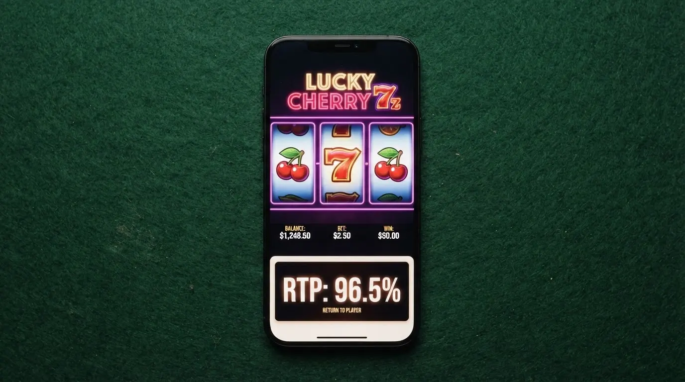 Une machine à sous en ligne affichant son taux de RTP dans le menu d'information du jeu