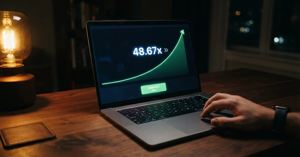 Interface d’un jeu crash avec le multiplicateur en hausse, le bouton d’encaissement et la courbe ascendante
