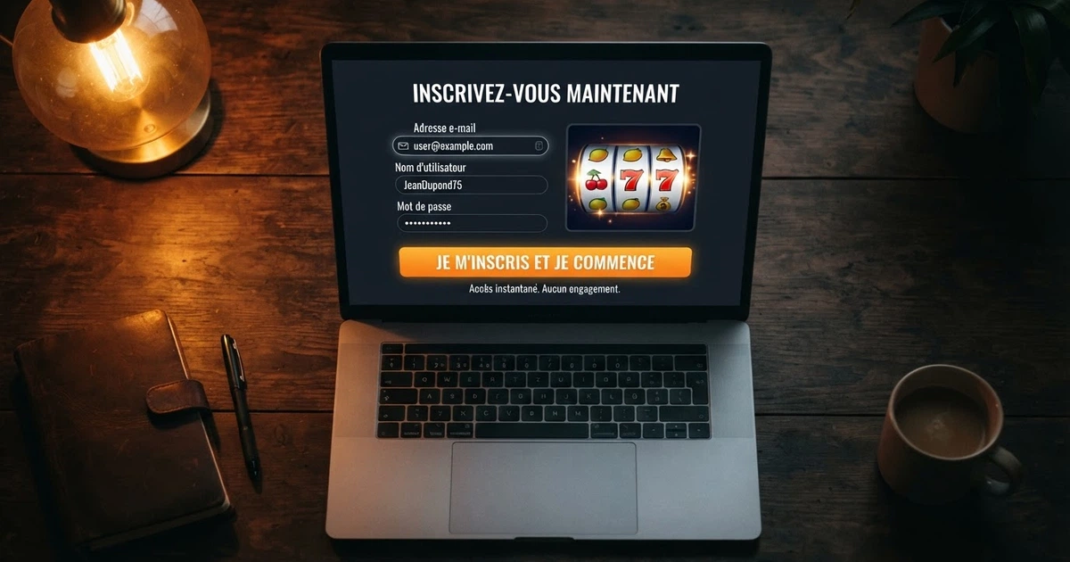 Interface d'inscription d'un casino en ligne affichant un formulaire simplifié sans champ de pièce d'identité
