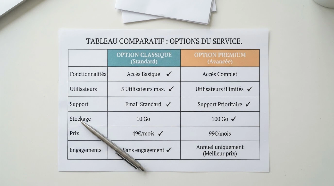 Un tableau comparatif posé sur une table, listant des noms d'opérateurs avec deux colonnes distinctes : « Agréé ANJ » et « Offshore », les deux catégories visuellement séparées.