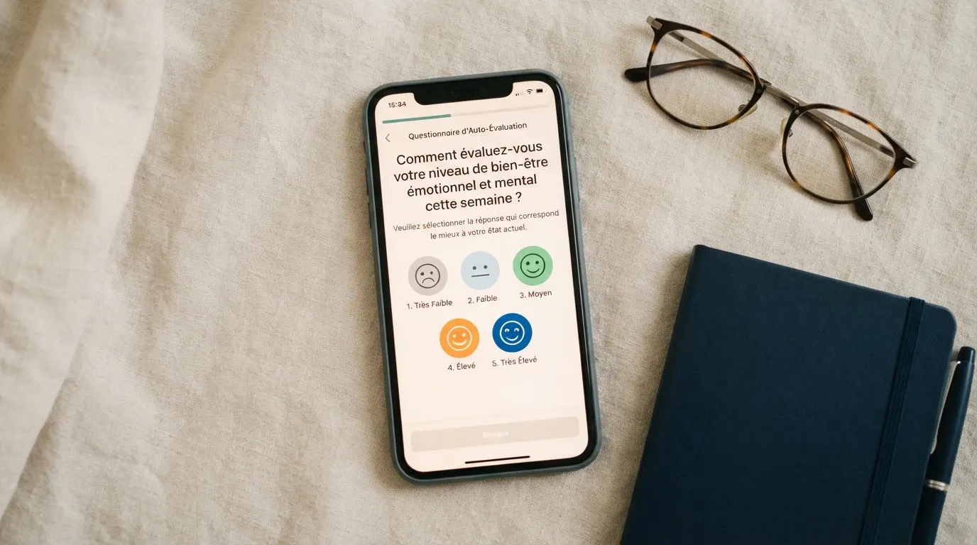 Personne consultant sur son téléphone la page d'auto-évaluation Evalujeu.fr ou la démarche d'interdiction volontaire de jeux en ligne
