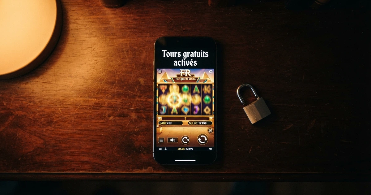 Une roulette de casino en ligne affichant des tours gratuits sur un écran, un cadenas ouvert en surimpression pour évoquer l'accès sans dépôt