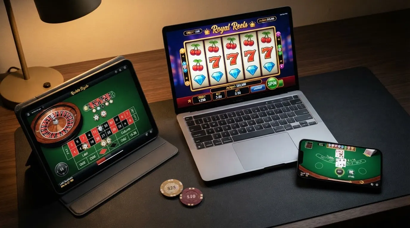 Une vue comparative de plusieurs écrans de casino affichant côte à côte leurs programmes VIP, badges de statut et pourcentages de cashback